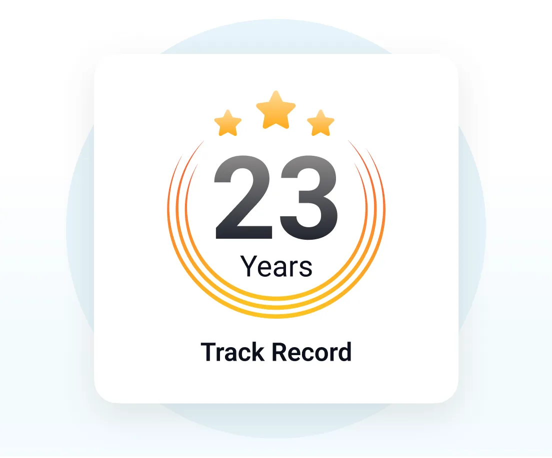 23 years track record badge highlighting the advantage of experienced digital marketing agency.